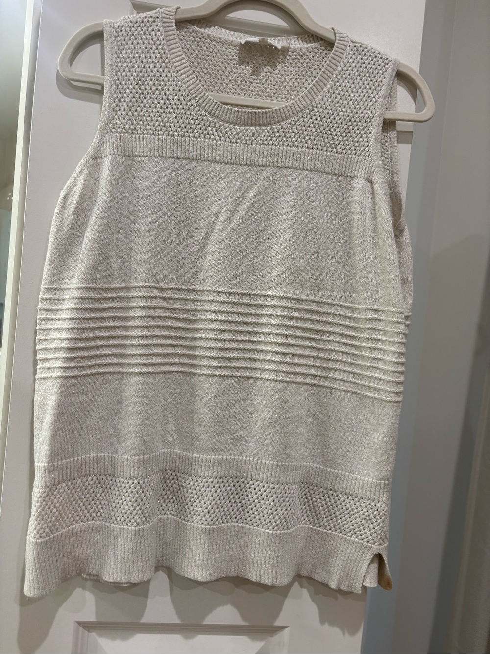 Calvin Klein Ivory Sleeveless Knit Tunic with Textured Panels